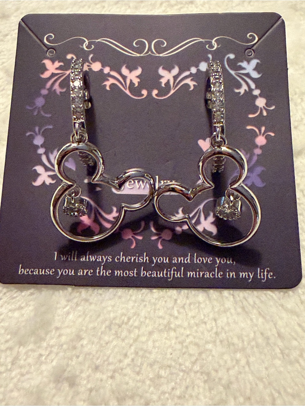 Mouse Earrings Sterling Silver Sparkly Cubic Zirconia NWT - Picture 3 of 5